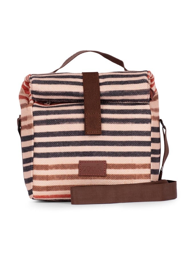 ZOUK Qutub Striped Printed Multicolor Insulated Roll up Lunch Bag - Image 1